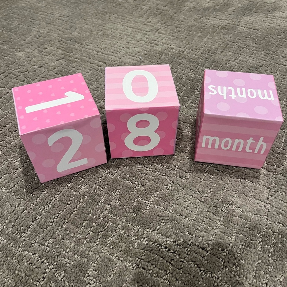 Set of 3 Baby Girl Pink & Purple Milestone Photo Blocks